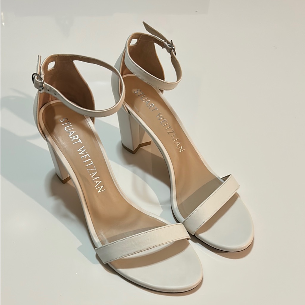 Stuart Weitzman White Nearlynude Ankle Strap Heels Size 9.5